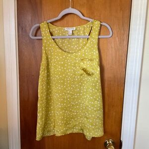 Forever 21 Sleeveless Blouse Chartreuse Polka Dot Sheer Sz M Pocket Pullover